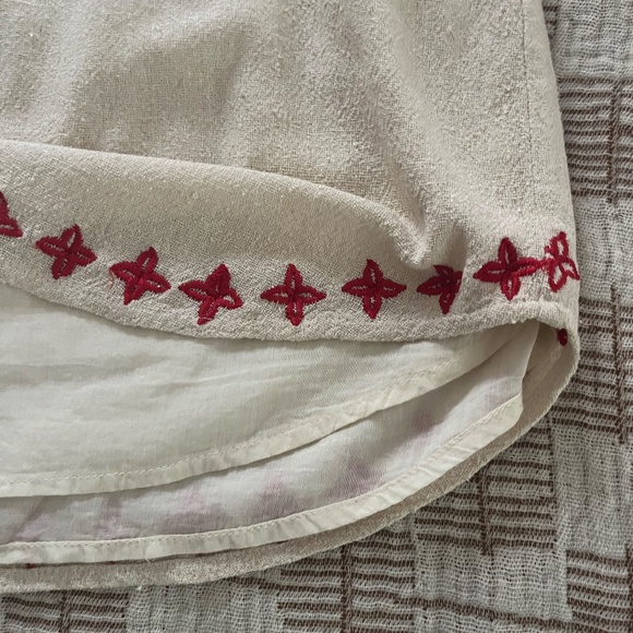 Ulla Johnson Raw Silk Shift Dress - embroidered creme boho v-neck Sz M Handmade - Picture 10 of 11